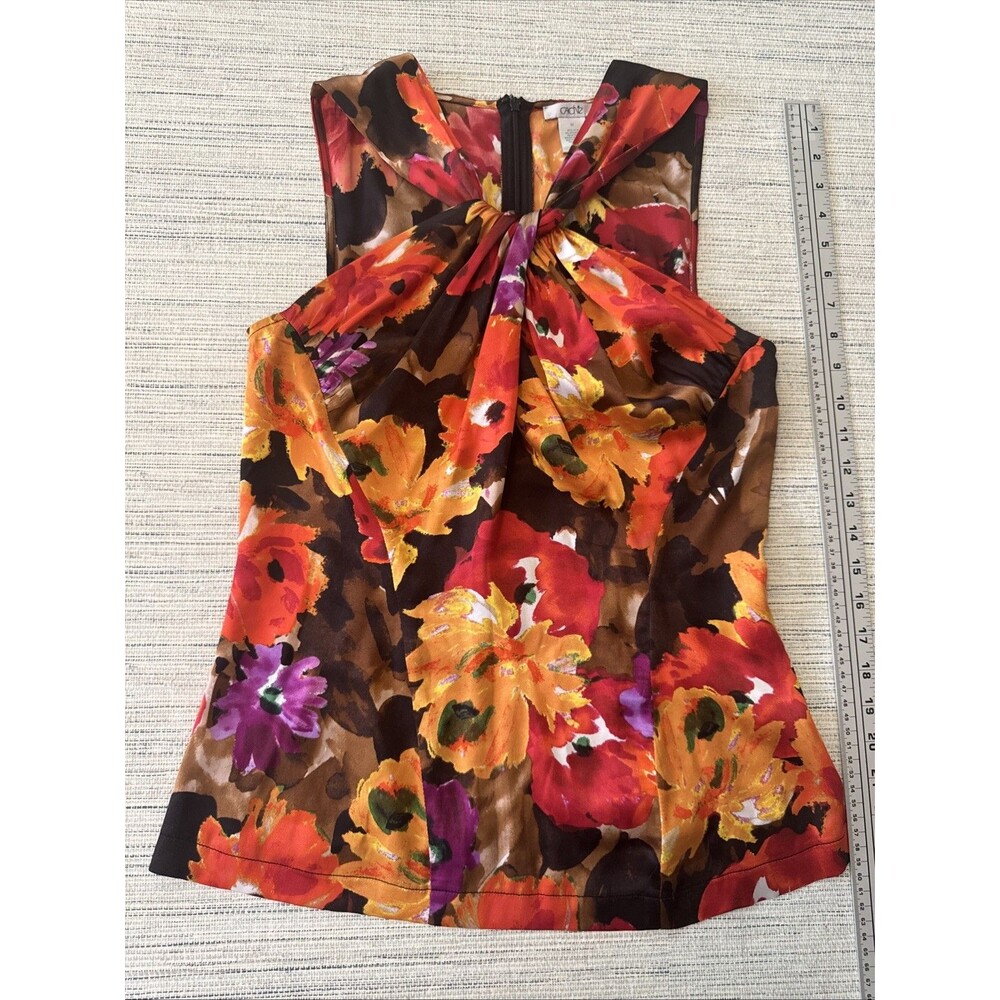 Cache Silk Sleeveless Knot Front Top Size Medium Floral Colorful